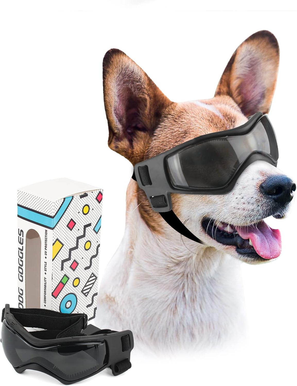 Dog Goggles Small Breed, Dog Sunglasses UV Protection Puppy Eyewear for Small Pet Outdoor Riding - Medium / Black