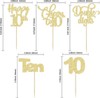 30 Pack Happy 80th Birthday Cupcake Toppers Gold Glitter Eighty - 10th / Gold - image 3