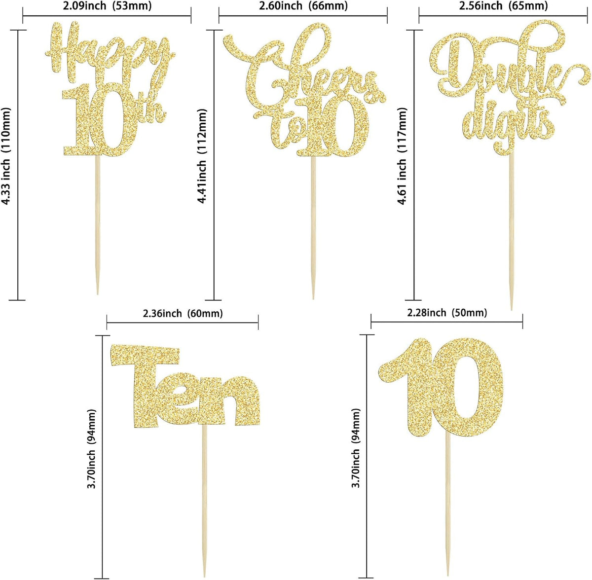 30 Pack Happy 80th Birthday Cupcake Toppers Gold Glitter Eighty - 10th / Gold - image 3