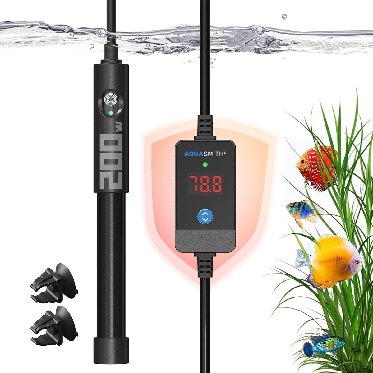 AQUASMITH 100W Aquarium Heater for 10-20 Gallon Tanks – Essentials for Fish - L