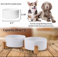 Petygooing Dog Bowls,White Ceramic Cat and Dog Bowl Set with Wood Stand for Food and Water, Non-Slip Cute Modern Pet Dish Set for Cats & Medium Dogs (28OZ)