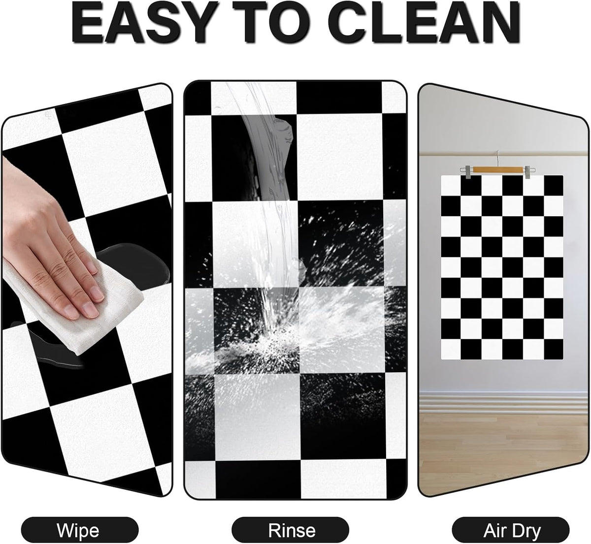 Cat Food Mat, 12"x 20" Cat Dog Mats for Food and Water Bowl - 12"L x 20"W / Black & White - image 2
