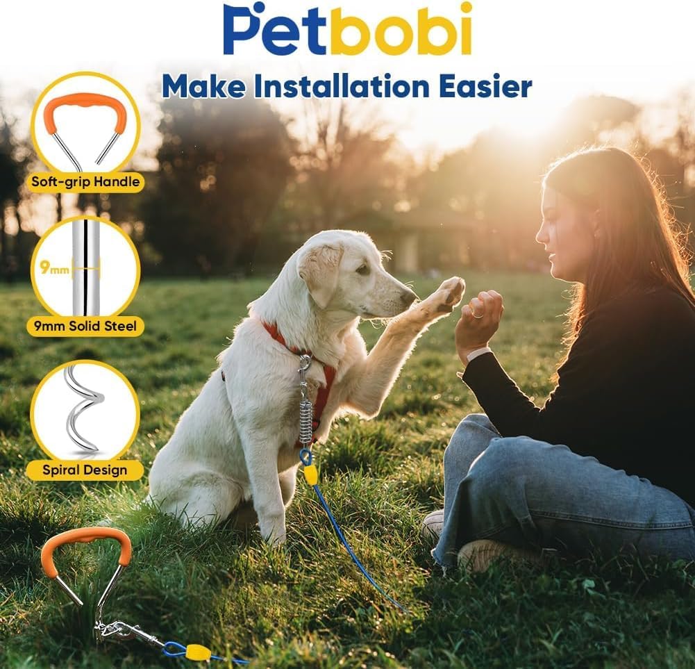 Petbobi Dog Tie Out Cable and Stake - 30 ft (120 lbs) / Blue - image 3