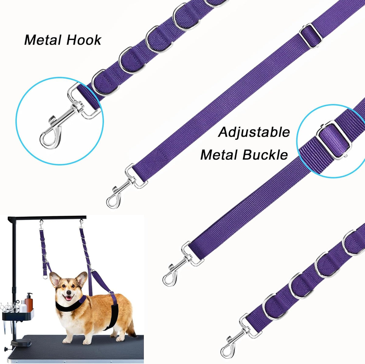Dog Grooming Belly Strap Belly Band & Loop 3 Sets Adjustable Dogs - purple - image 4