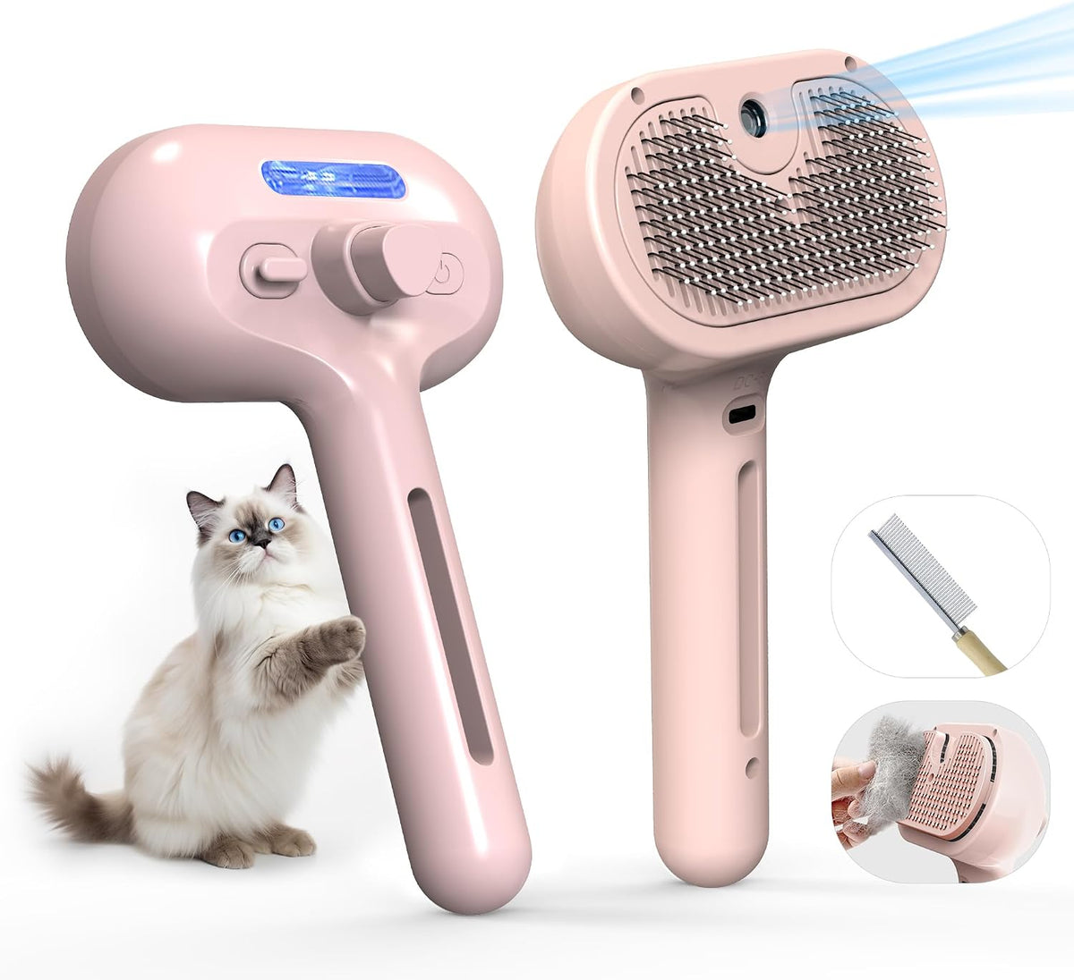 Pet Grooming Brush with Electronic Mist Spray - Red