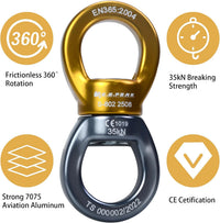 S.E.PEAK black anodized aluminum 35kN swing swivel with 360 degree rotation - view 30