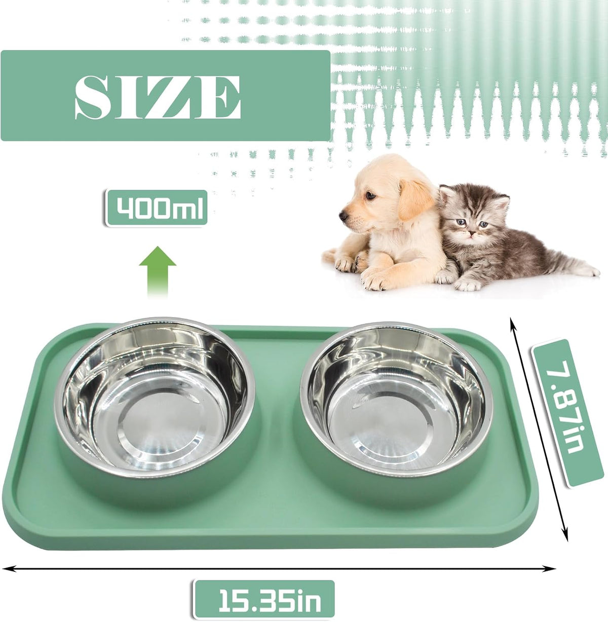 Double Dog Food Bowls Stainless Steel with No Spill Non Skid Silicone - 【Blue】 - image 2