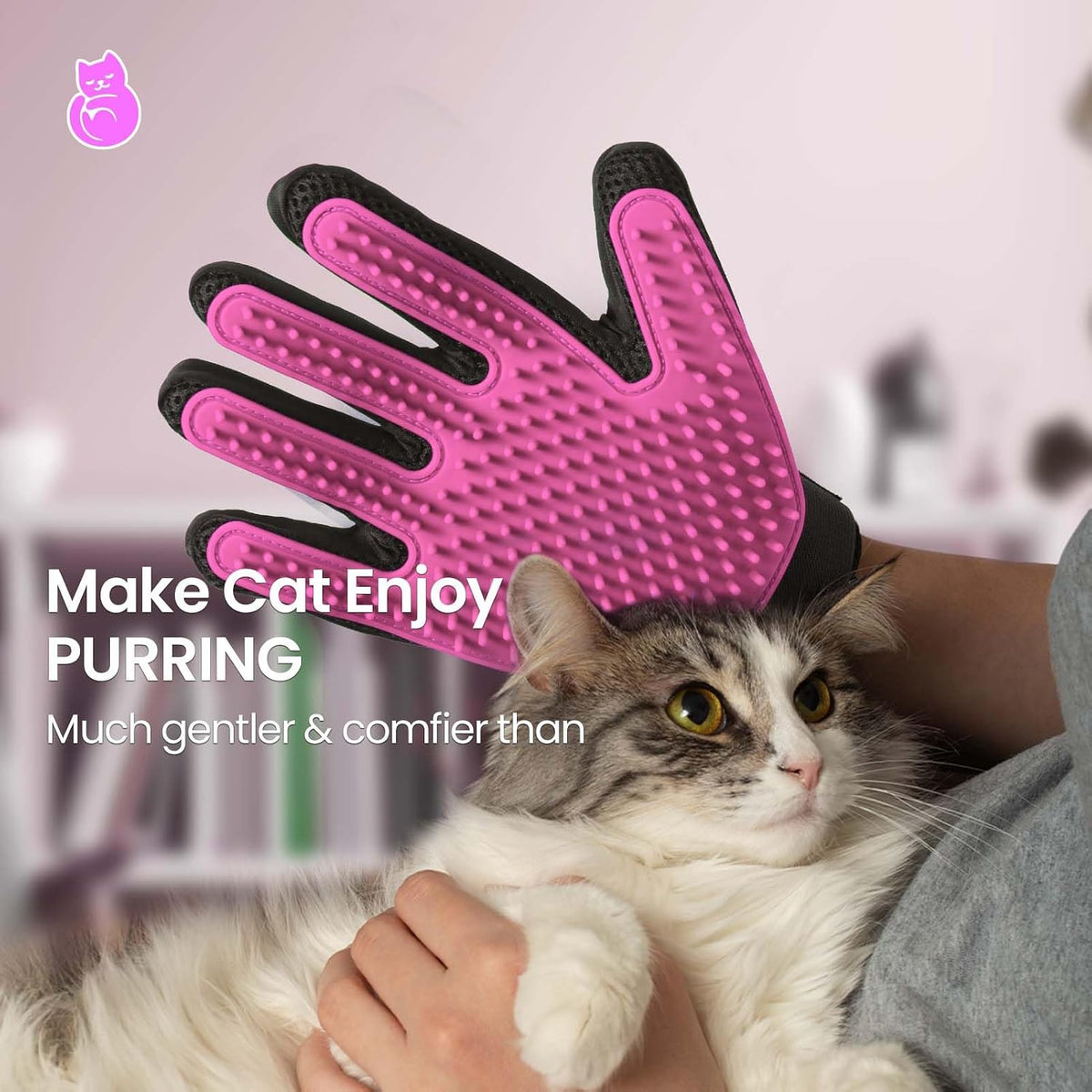 Pet Hair Removal Glove with 255 Silicone Tips for Dogs & Cats - Pink - image 2