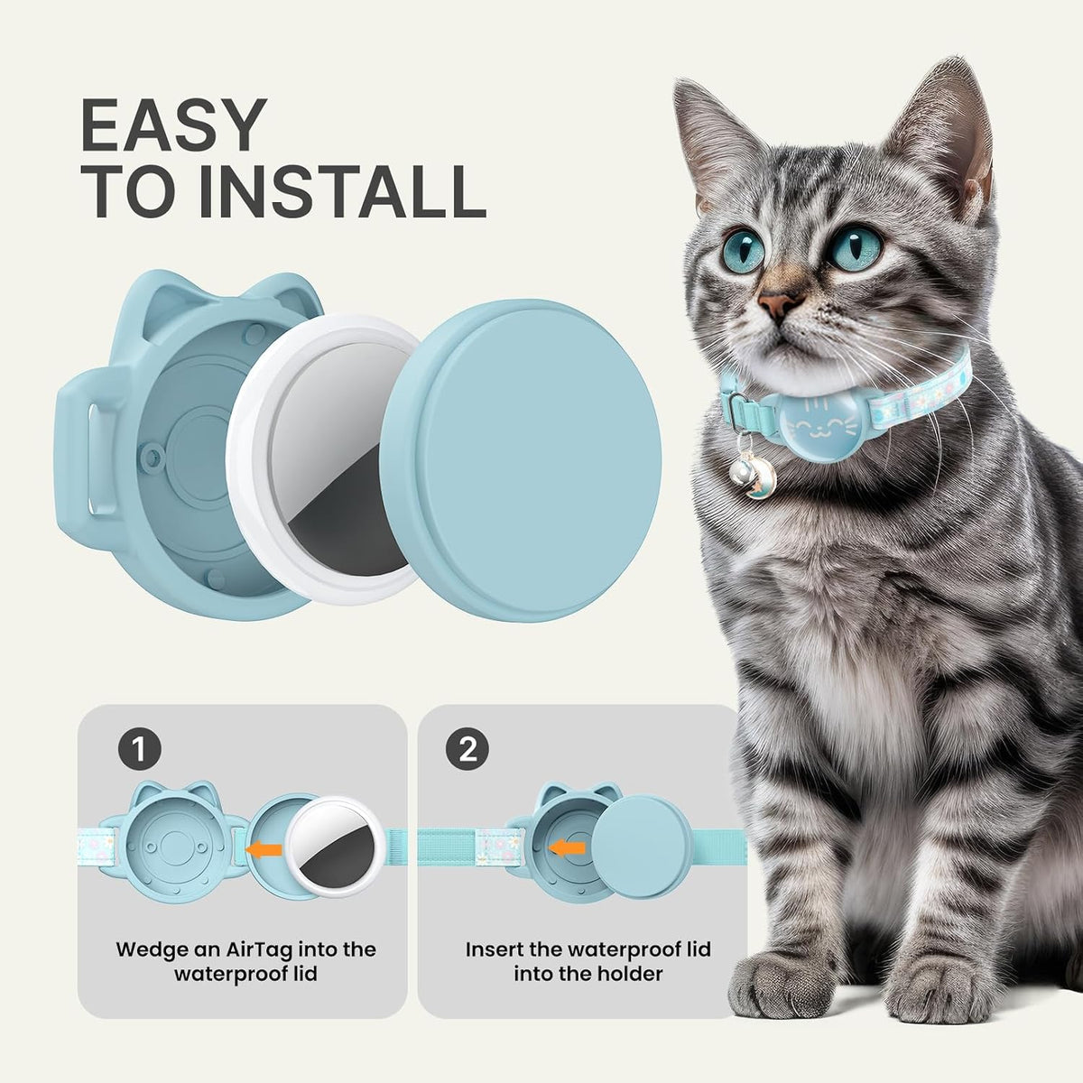 AirTag Cat Collar, Reflective Breakaway Collar - Floral Mint green / Small(9-13inch) - image 4