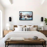Extra Large Sailboat Framed Wall Art for Living Room,Oversized New York Brooklyn Bridge Pictures Wall Decor,Cityscape Canvas Print Painting Modern Artwork Bedroom Office Bathroom 36L" x 24W"