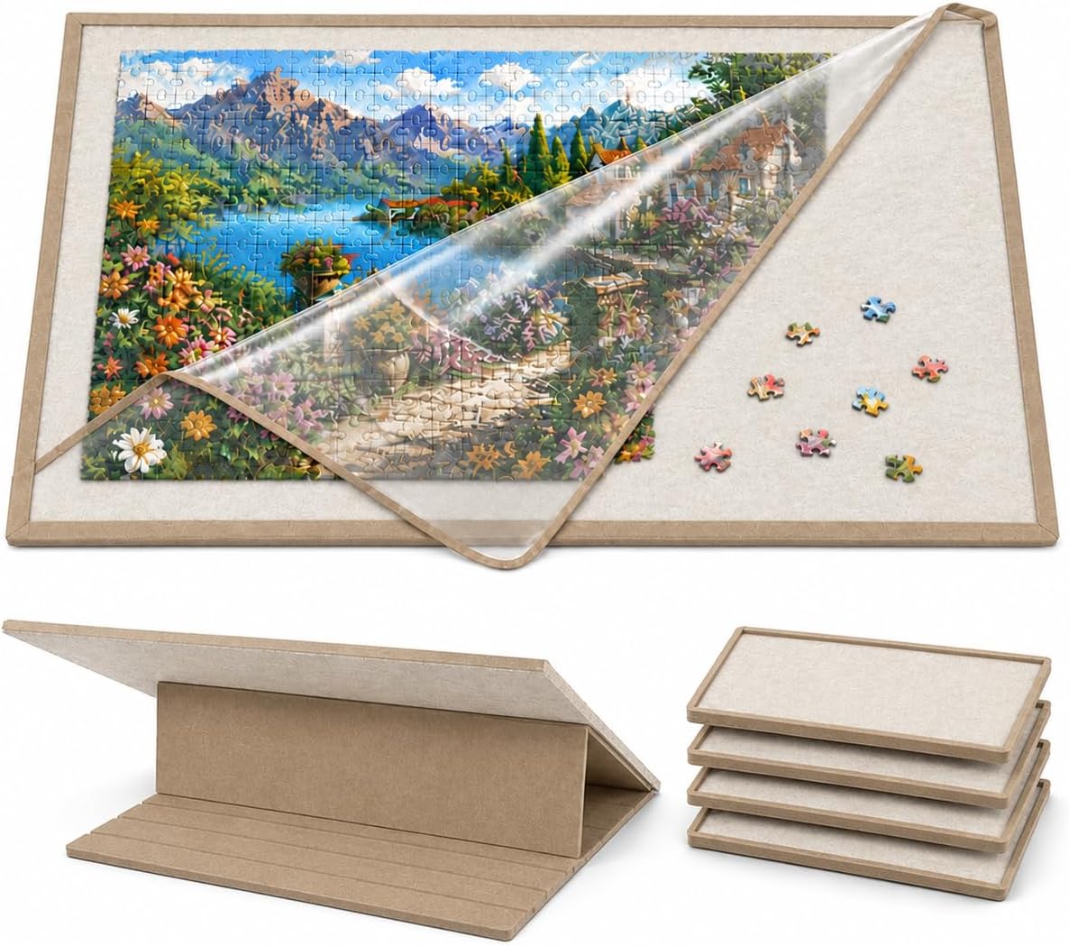 Yunihome puzzle board for 1000 pieces with 4 sorting trays and protective cover