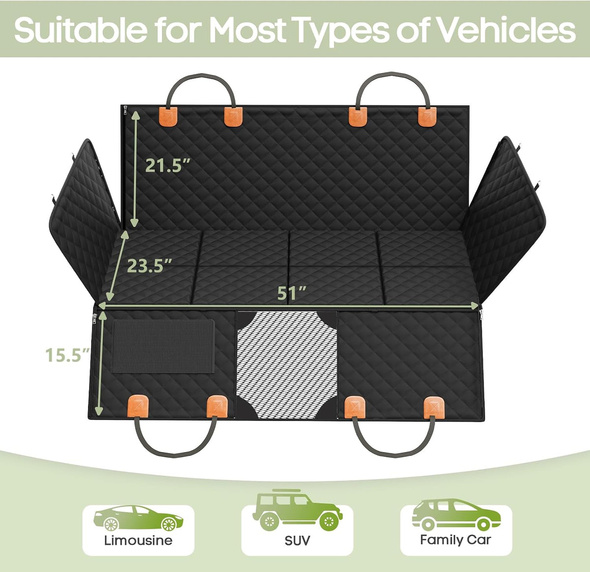 Dog Car Seat Cover for Back Seat, Hard Bottom Back Seat Extender – Essentials for Dogs - L - 51"W - For Compact Cars & Subcompact SUVs - image 4