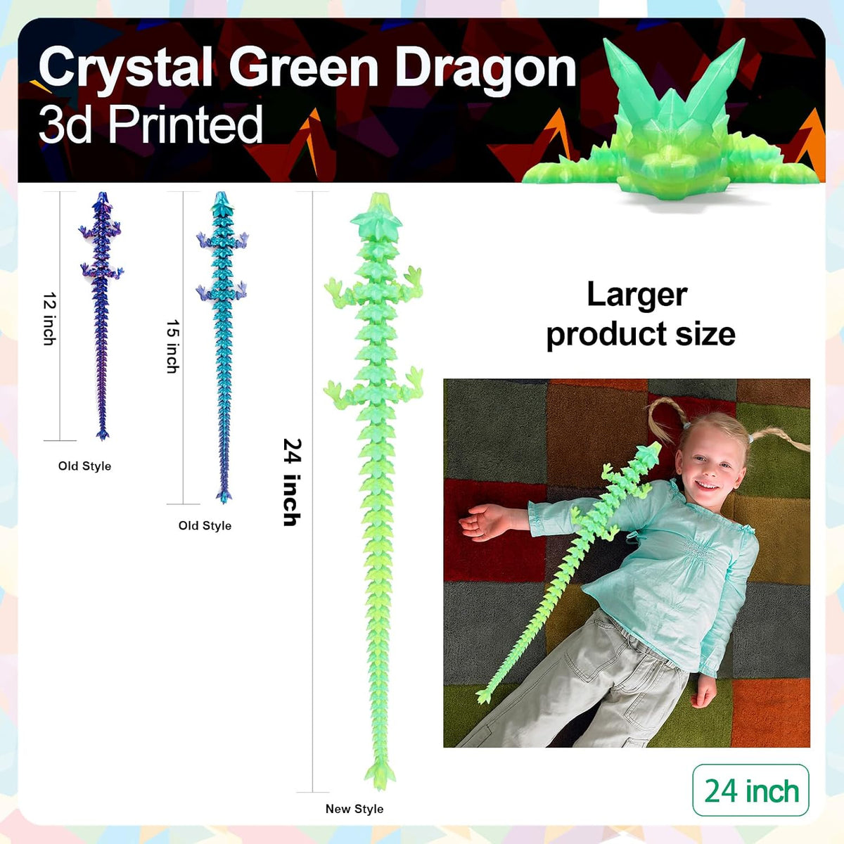 3D Printed Dragon 24 Inch - Gradient Bamboo Green / 24in - image 3