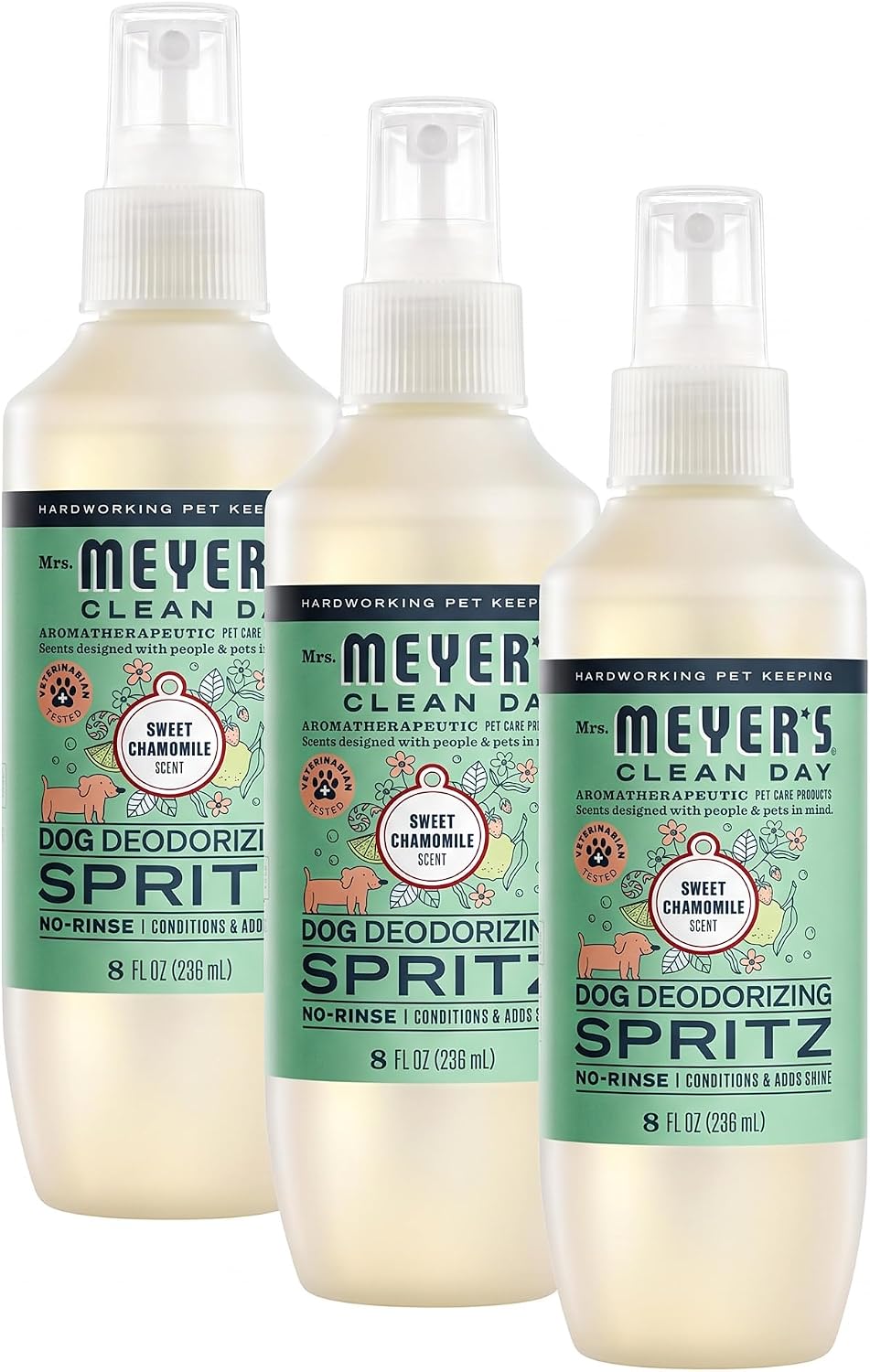 MRS. MEYER'S Clean Day Dog Deodorizing Spray, White Peach Scent - Sweet Chamomile / 8oz (Pack of 3)