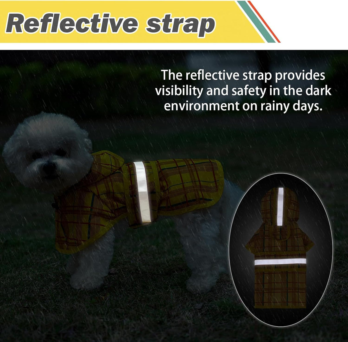 Dog Raincoat Hooded Slicker Poncho with Leash Hole - M:15-20lbs / Plaid Yellow - image 4