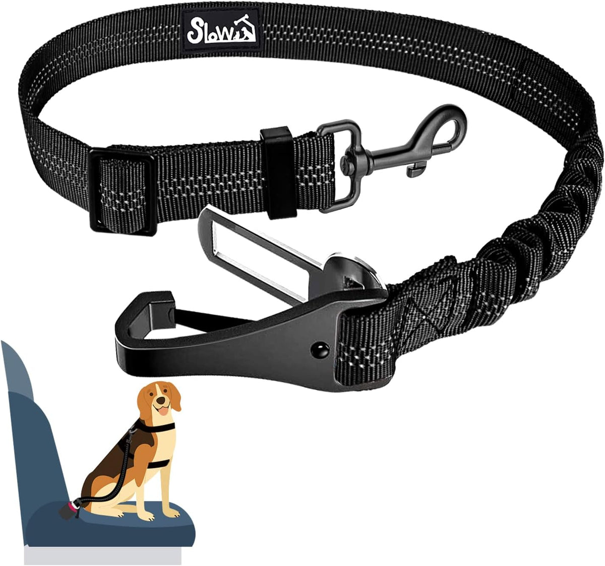 SlowTon Dog Car Seat Belt - Black / 35.5in- 1 Pack
