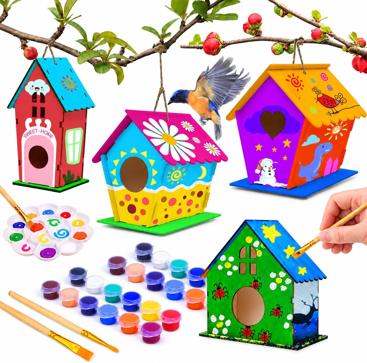 hapray 4 Pack Bird House Craft Kit - 4 Pack