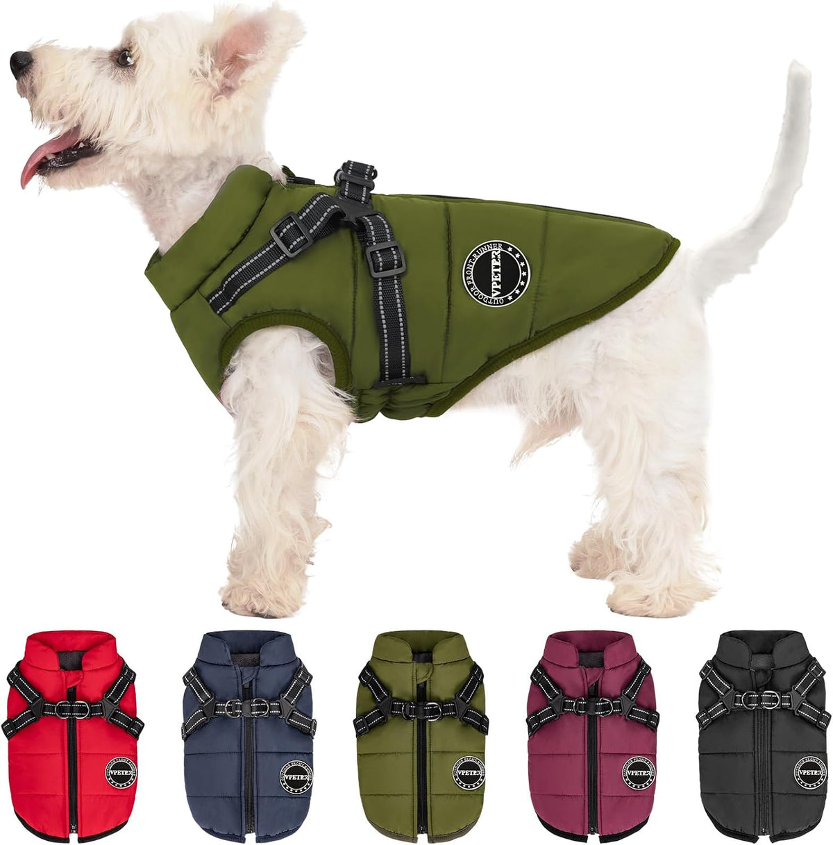 Dog Winter Coat,Warm Jacket Paded Fleece Pet Vest with Built in Harness, Windproof Reflective Cozy - Green / X-Large