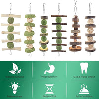 ERKOON Bunny Chew Toys, Rabbit Chew Toys for Teeth Grinding, Improve Dental Health, 100% Natural Apple Wood Timothy Grass Cake Treats for Rabbits Guinea Pigs Chinchillas Bunnies Hamsters (7 Pcs)