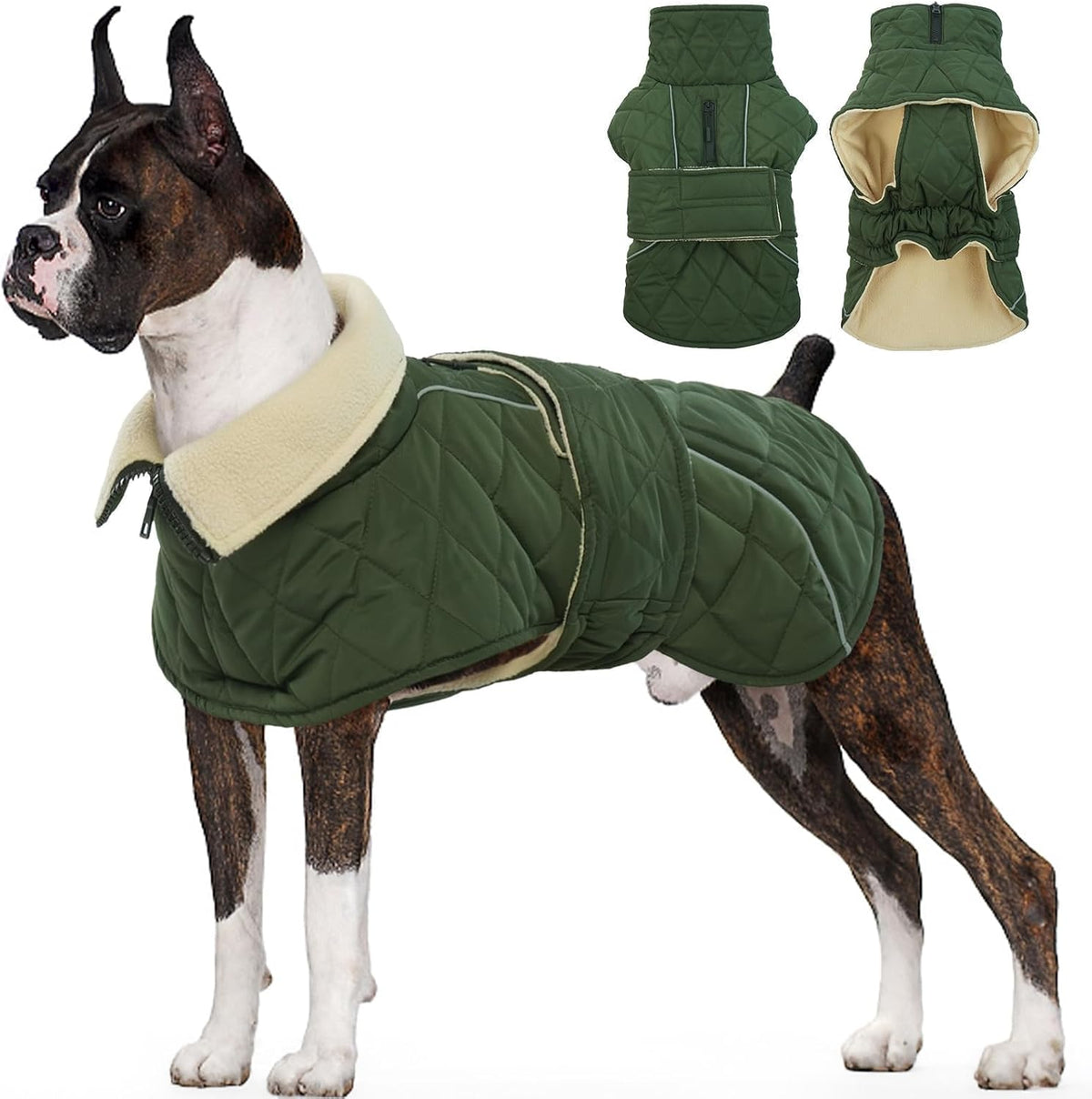 Kuoser Large Dog Coat, Fleece Lined Dog Winter Jacket with Harness Hole, L – Essentials for Dogs - X-large (Chest: 24.4" - 29.92") / A-Forest Green