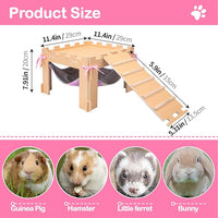Guinea Pig Hammock with Platform and Ramps,Wooden Small Animal Hideout with Waterproof Coating Mat Hammock,Guinea Pig Cages Accessories Toys Hiding Playing,Easy to Clean(Double)