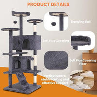 54.7 inches Cat Tower for Indoor Cats Multi-Level Cat Condos for Cat Tree Cat Climbing Tower with Scratching Posts, Hanging Toys,Ashy