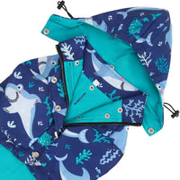 HDE Premium 2-Layer Zip Dog Raincoat Poncho w/Leash Hole & Hood - Large / Sharks - image 2