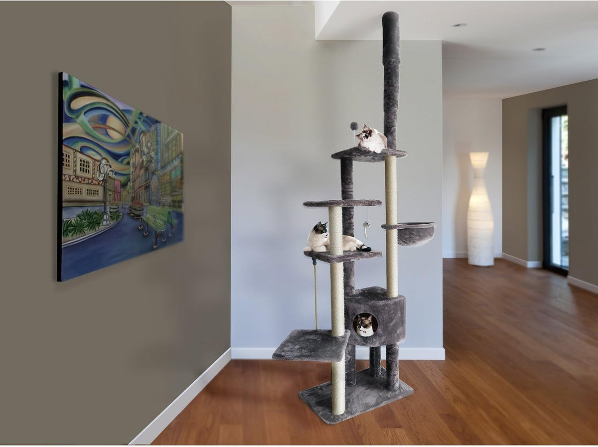 FurHaven 69.3" Tall Cat Scratching Post Tower for Indoor Cats - Cat Tower / Skyscraper Playground (Gray) - image 2