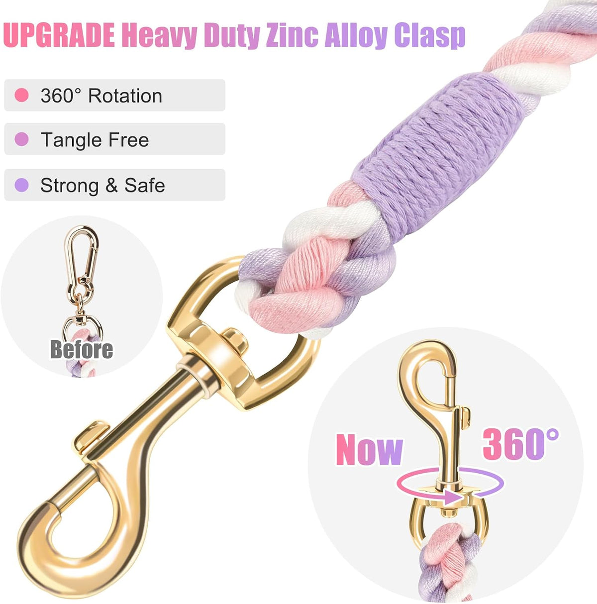 5 FT Handmade Rope Dog Leash for Small Medium and Large Dogs – Essentials for Dogs - 6FT x 1/2in (Pack of 1) / Unicorn Purple - image 4