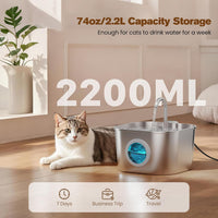 Cat Water Fountain Stainless Steel: Pet Fountains for Cats/Dog Indoor - 74oz/2.2L Cat Fountain + 8 Filters + 5 Sponges - image 4