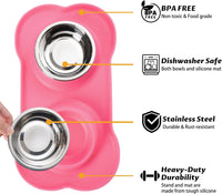 Hubulk Pet Dog Bowls 2 Stainless Steel Dog Bowl with No Spill - Pink / Small - image 2