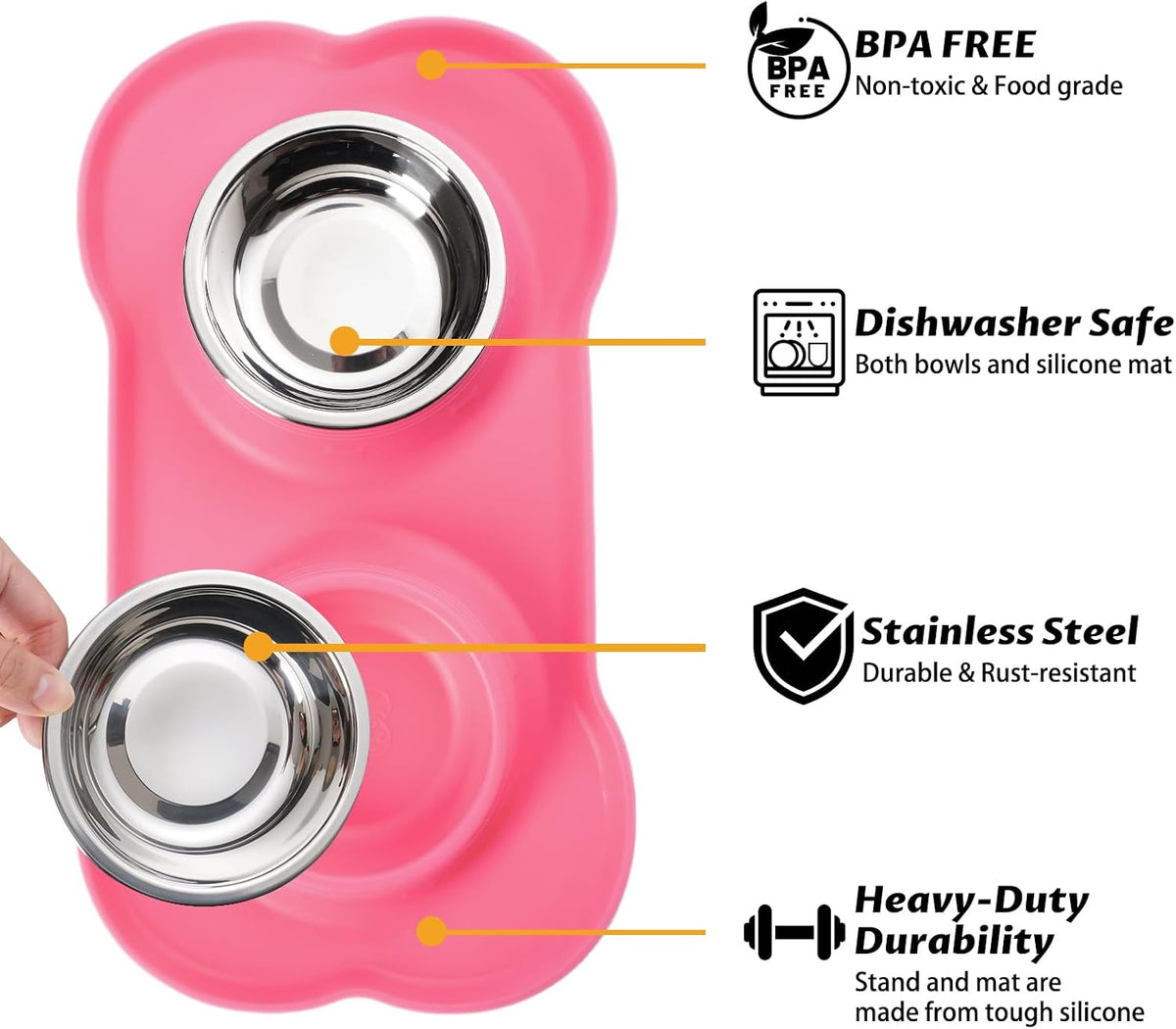 Hubulk Pet Dog Bowls 2 Stainless Steel Dog Bowl with No Spill - Pink / Small - image 2