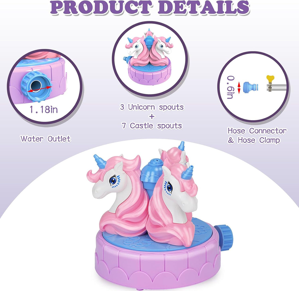 Airyard spinning unicorn sprinkler for kids with castle base spraying water - view 4