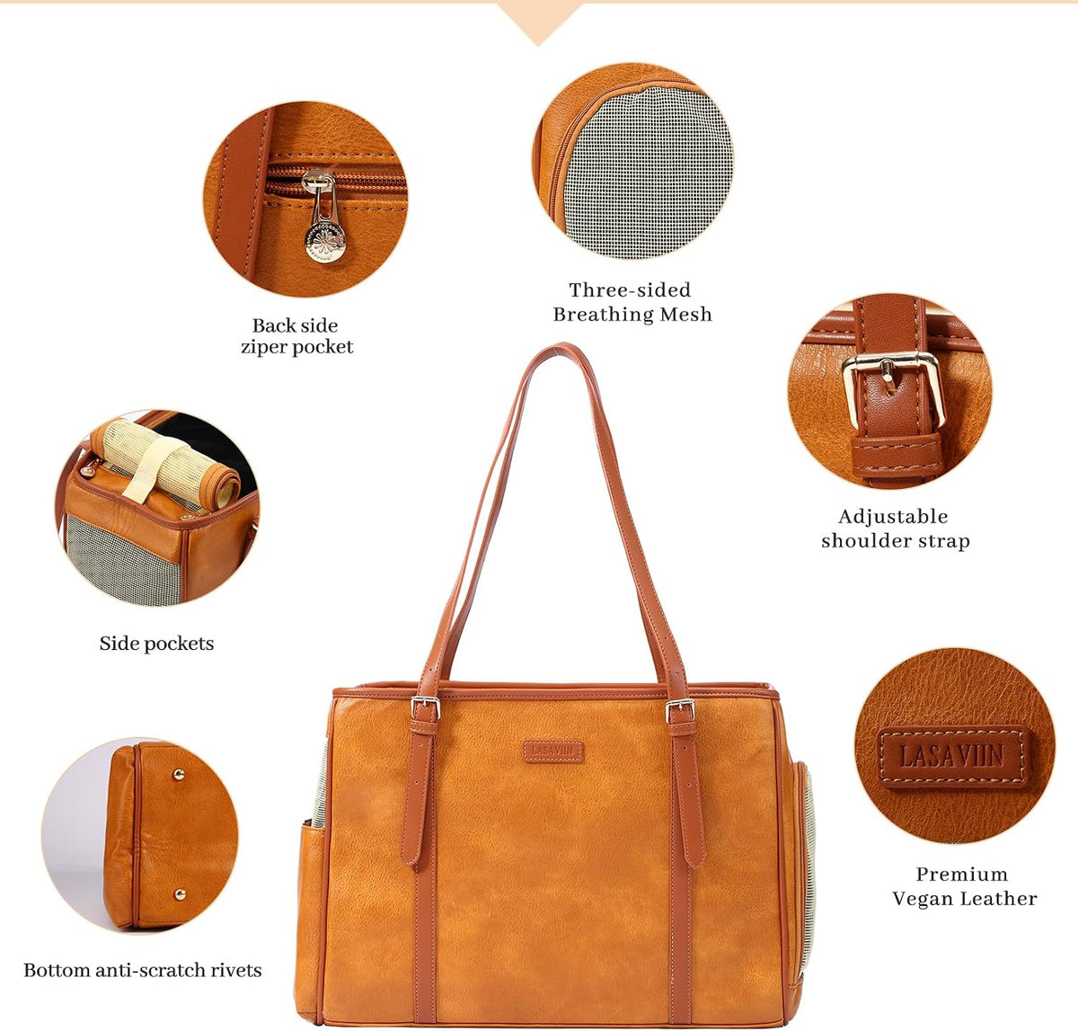 Fashion Dog Purse Pet Carrier Leather Bag for Small Dogs Cats Puppy - Brown - image 4