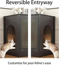 Cat Litter Robot Enclosure with Glass Cat-Observant Doors,Litter Robot Cabinet with Reversible and Optional Entry(Left or Right),Cozy LED for Cats,Power Outlet for More Choice, Black