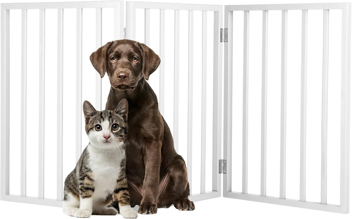 Pet Gate, 4-Panel Indoor Foldable Dog Fence for Stairs, Hallways - White / 3 Panel