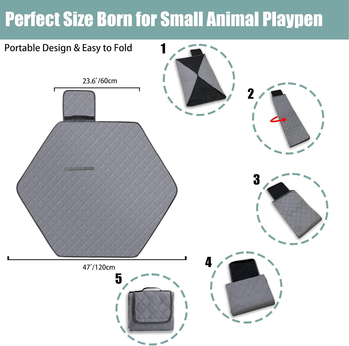 Octagon Dog Playpen Mat Washable Leakproof Pet Liner, 29' - Gray / Hexagon-47' - image 4