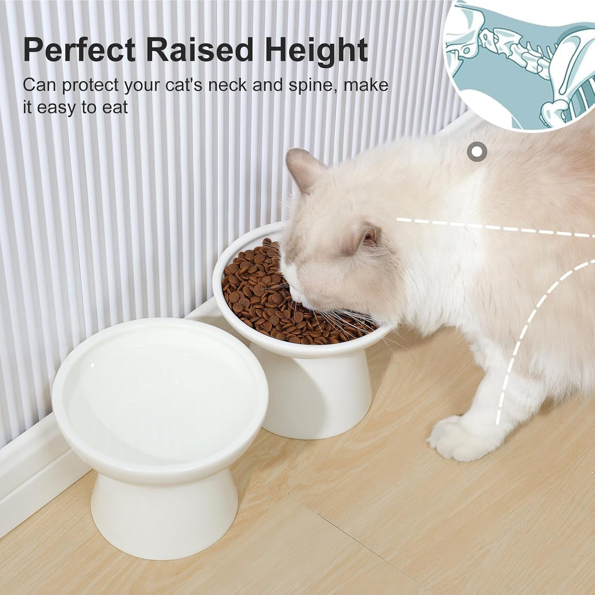 YauYik Raised Cat Food Water Bowl Set - White - image 3