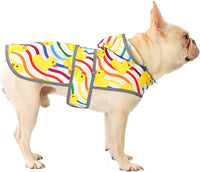 Dog Raincoat, Waterproof Dog Rain Jacket with Hood - Rainbow Ducks / Medium
