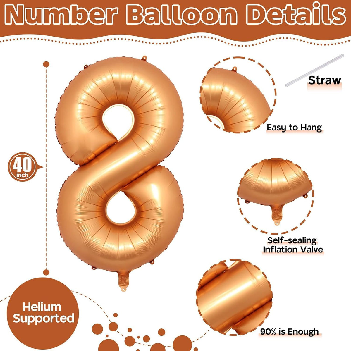Checkered Number Balloon 1 - Orange / Number 8 - image 2