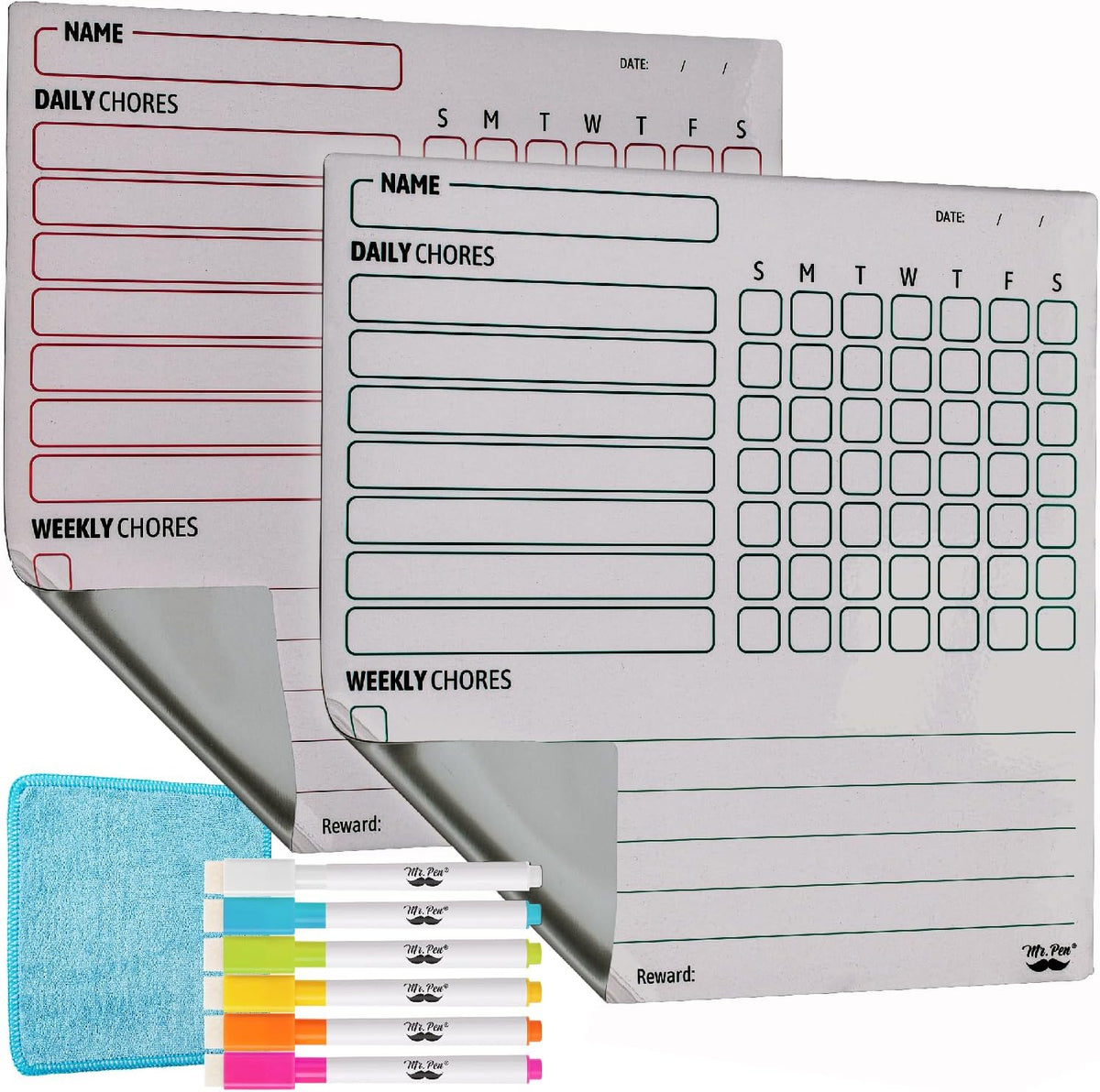 Mr. Pen, Magnetic Dry Erase Chore Chart for Fridge, 10"x10" - Silver