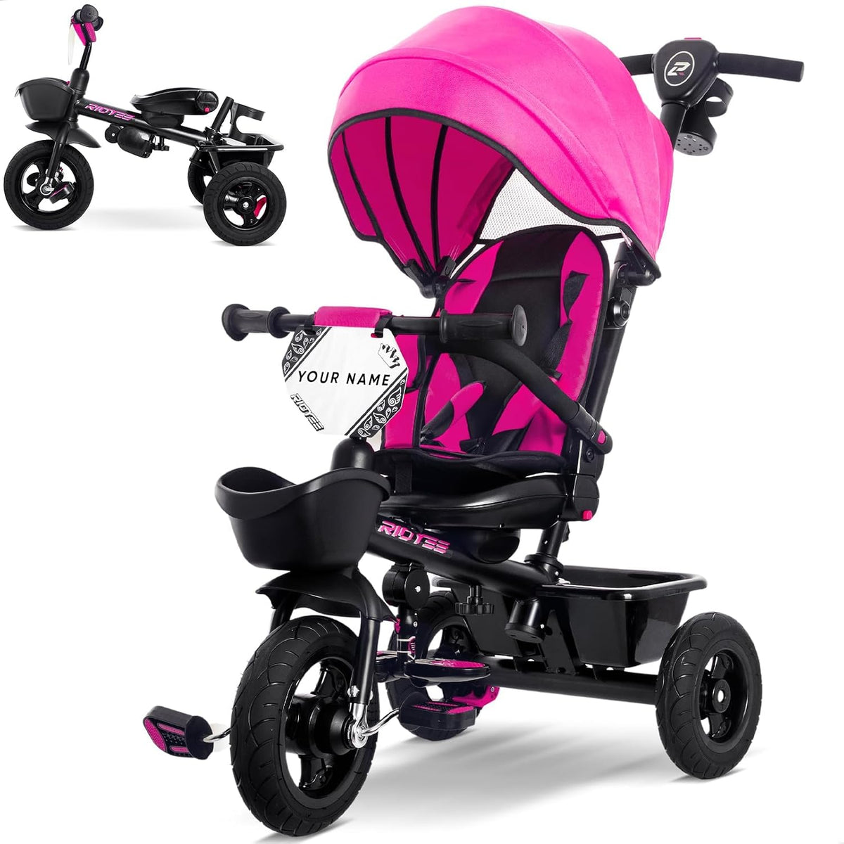 RIDYEE 7-in-1 toddler tricycle with push handle, canopy and rubber tires - view 2
