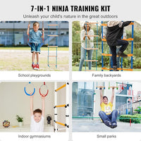 VEVOR Warrior Obstacle Course for Kids, 56FT Slackline with Gym Rings, Monkey Bars, Rope Knots, Portable Outdoor Course Training Equipment Set for Backyard