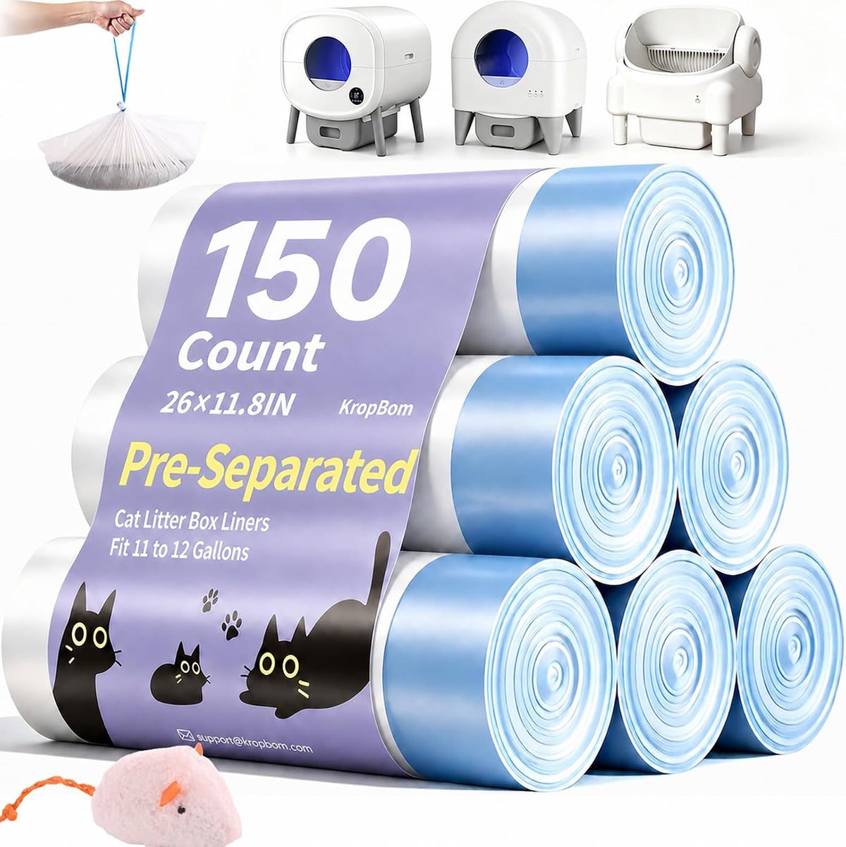 66 Count 26"x11.8" Cat Litter Box Bags Liners for Automatic Cat - Unscented / 150 Count (Pack of 1)