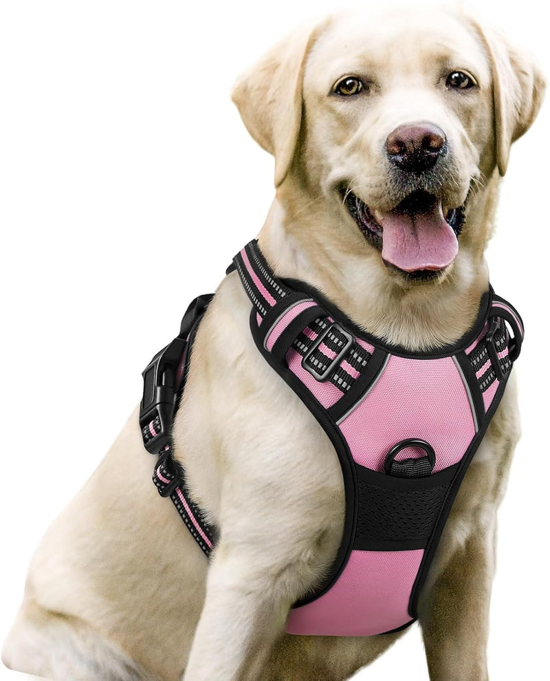 rabbitgoo Dog Harness, No Pull for Large Dogs with 2 Leash Clips - Large / Pink
