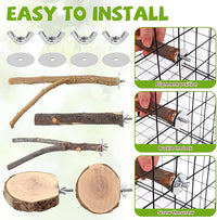 Natural Wood Bird Perches for Cage, Parrot Perch Stand & Platform, Bird Cage Accessories for Parakeets, Cockatiels, Conures, Lovebirds (Brown, Deluxe Playground Set - 12PCS)