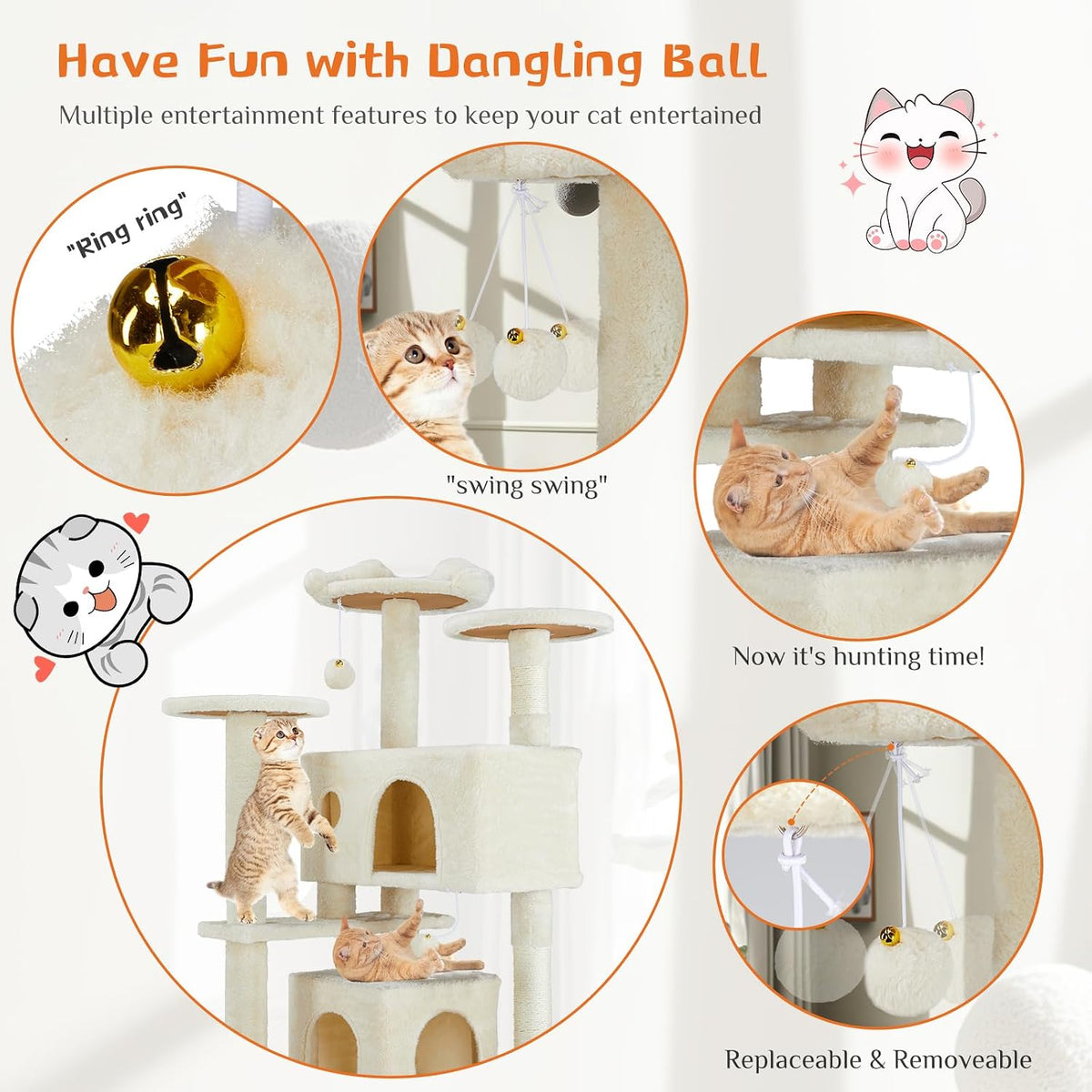 Sweetcrispy 54-inch Cat Tree Tower with Scratching Posts - Beige / 54*20*20IN - image 2