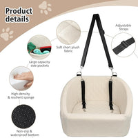 Dog Car Seat for Small Medium Dogs,Detachable Washable Dog Booster Seat Under 30lbs, Pet Car Seat Travel Bed with Storage Pockets and Dog Safety Belt (White)