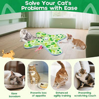 VIWIK Interactive Cat Toys for Indoor Cats, Hide and Seek Moving Feather Toy for Bored Adult Cats with Suction Cup & Cover, Automatic Kitten Wand Toy, Cat Enrichment Toys for All Breeds Green