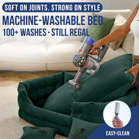 Luxury Dog Bed Chesterfield – Handcrafted Velvet Throne for Dogs | Joint Support, Calming & Temp-Regulating Comfort | Durable 5+ Years, Anti-Claw, Washable 100+ Times – L, Green